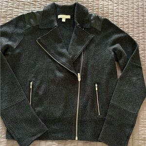 Banana Republic, Moto style sweater jacket, charcoal gray, size L.